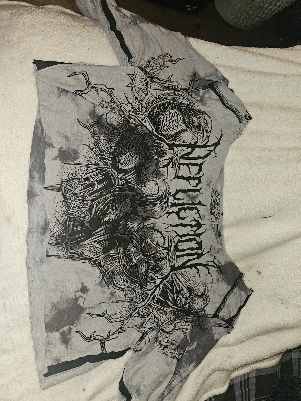 Affliction Gray and Black Graphic Crop Top